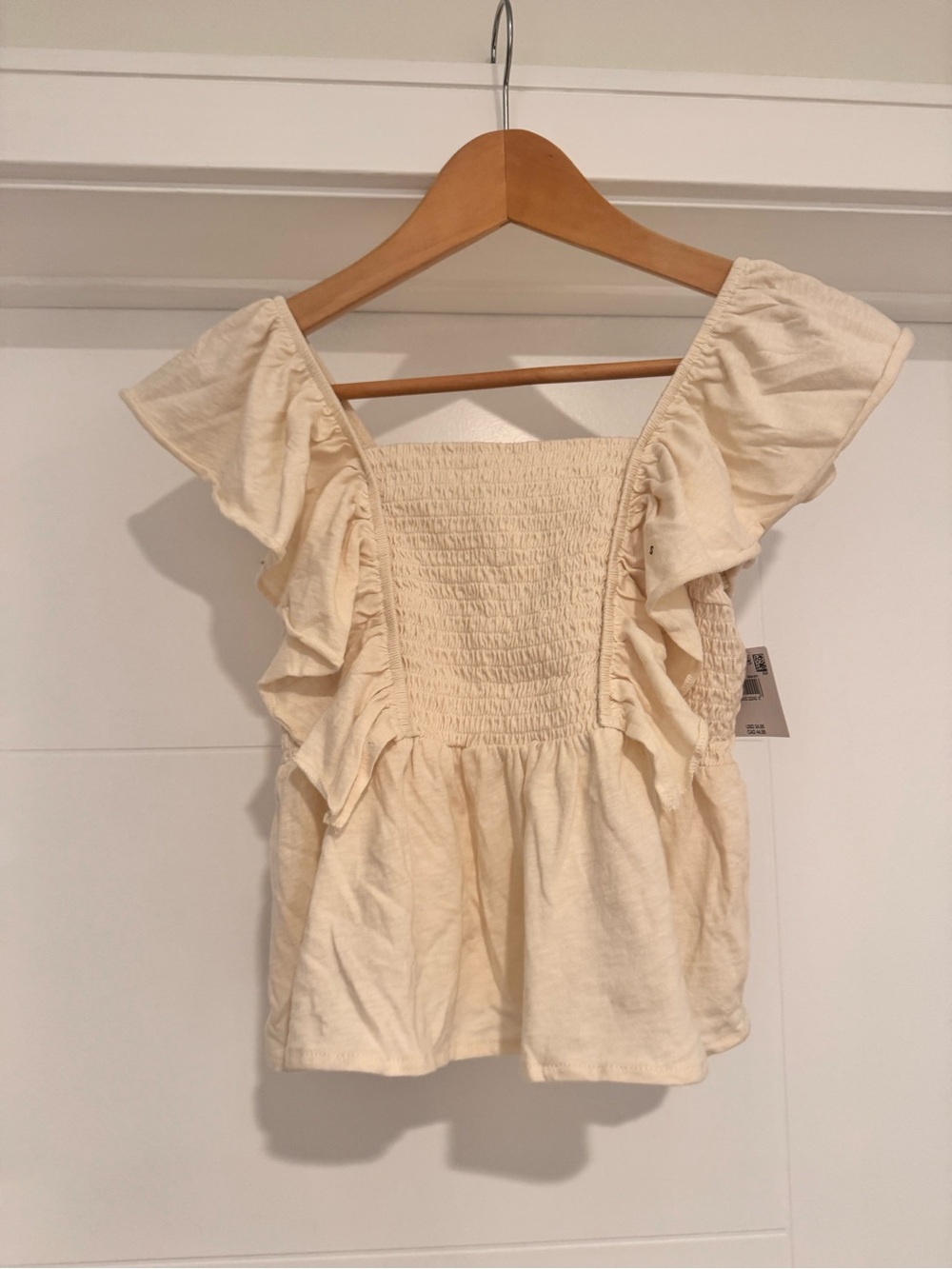 American Eagle Outfitters Cream Smocked Ruffle Peplum Cami